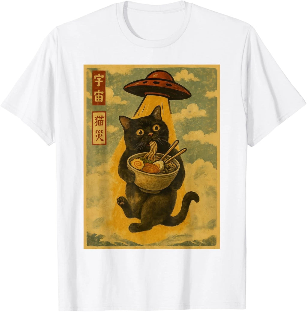 Funny Cat Ramen UFO Japanese Anime for Men Women Teens Kids T-Shirt