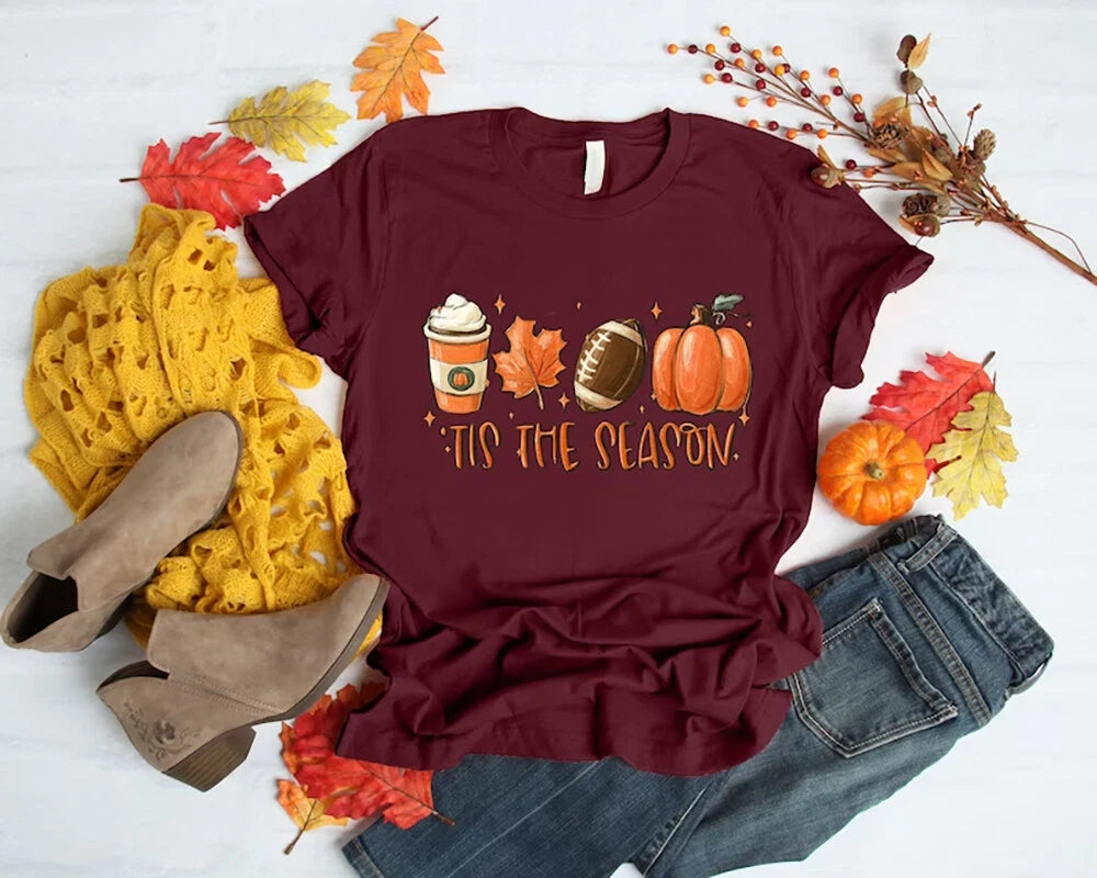 Tis The Season Fall Coffee Shirt, Pumpkin Latte Drink T-Shirt Gift For Men Women