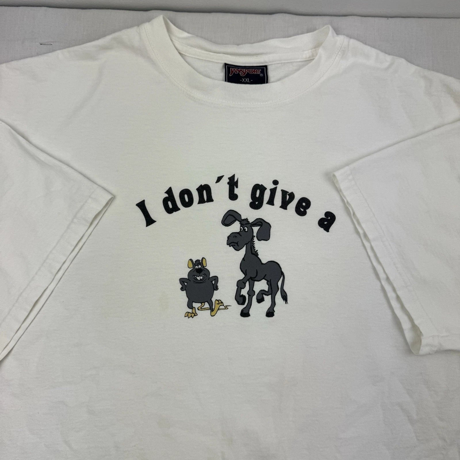Vintage Rat Donkey Funny T Shirt Adult 2XL White “I Dont Give A” Grunge Y2K 90s