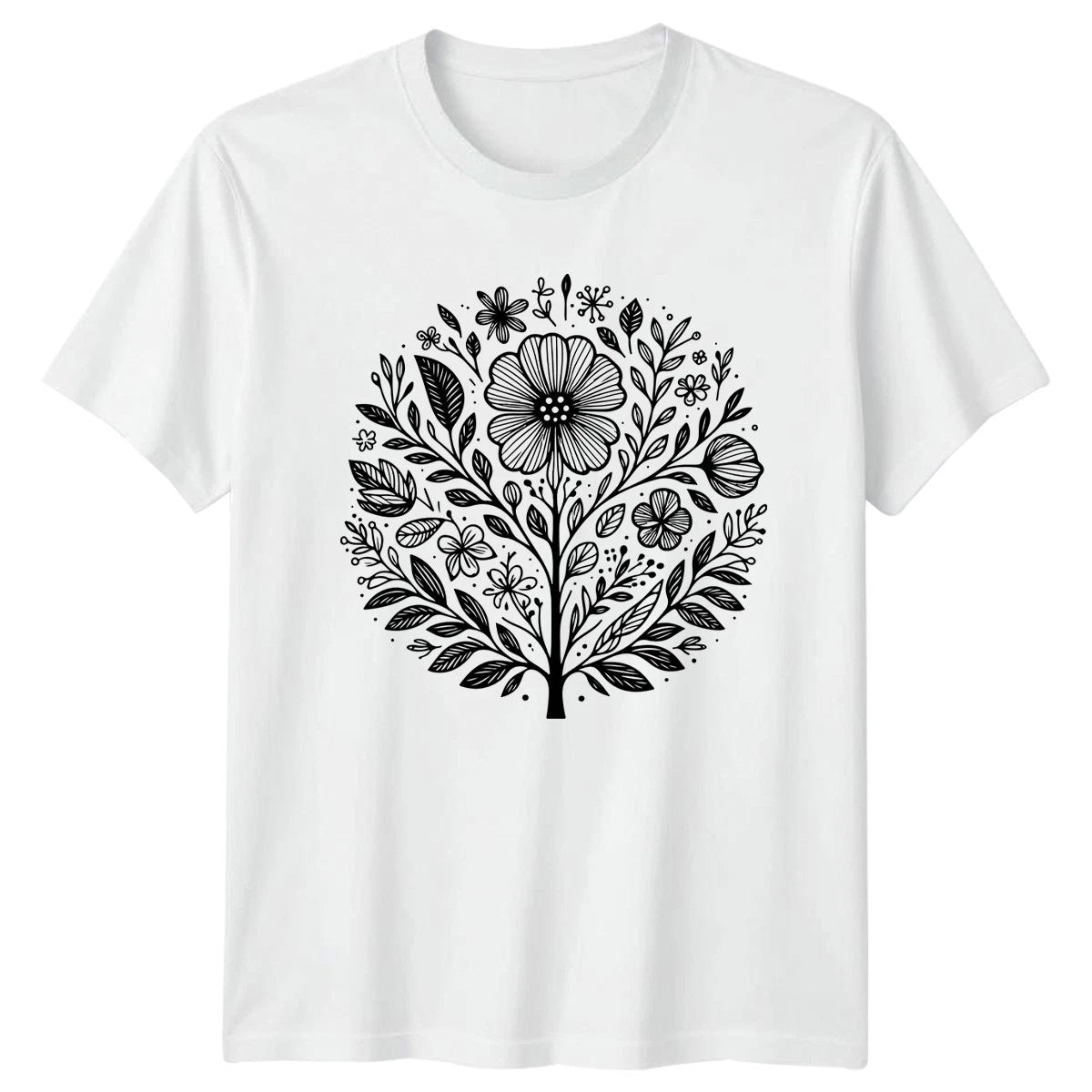 Botanical Flower Mandala Art Tree Womens T-Shirt Boho Floral Nature Lovers