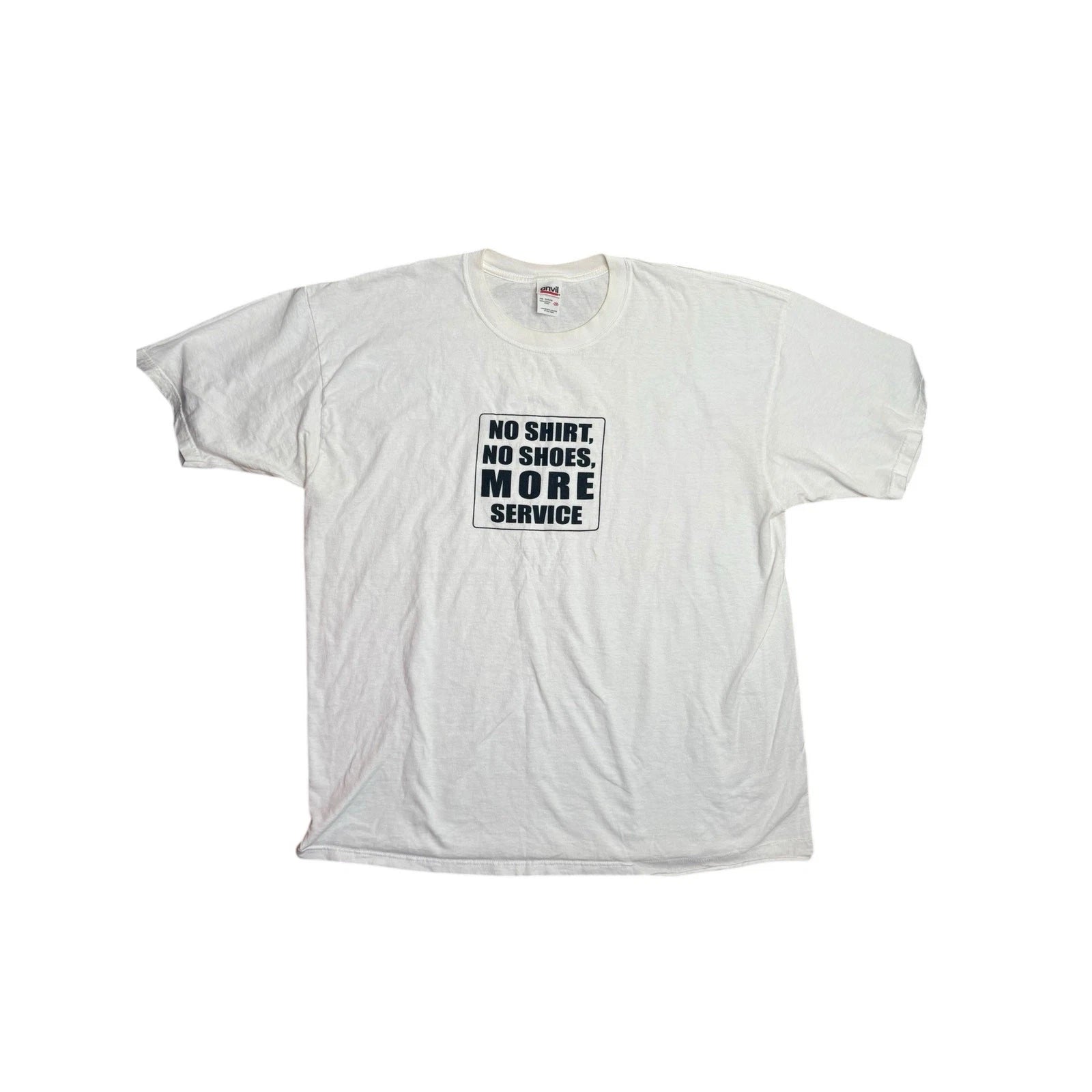 VTG Anvil Funny Graphic T-Shirt 2XL White No Shirt No Shoes More Service Tee