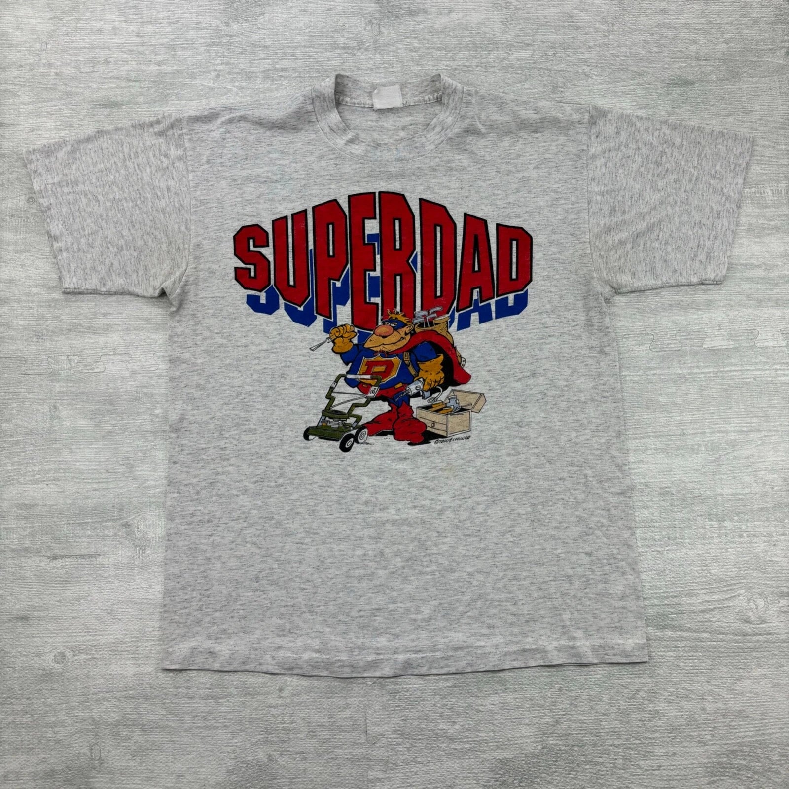 Vintage Superdad Shirt Adult Large Gray Lawn Mower Chores Fathers Day Dad Joke