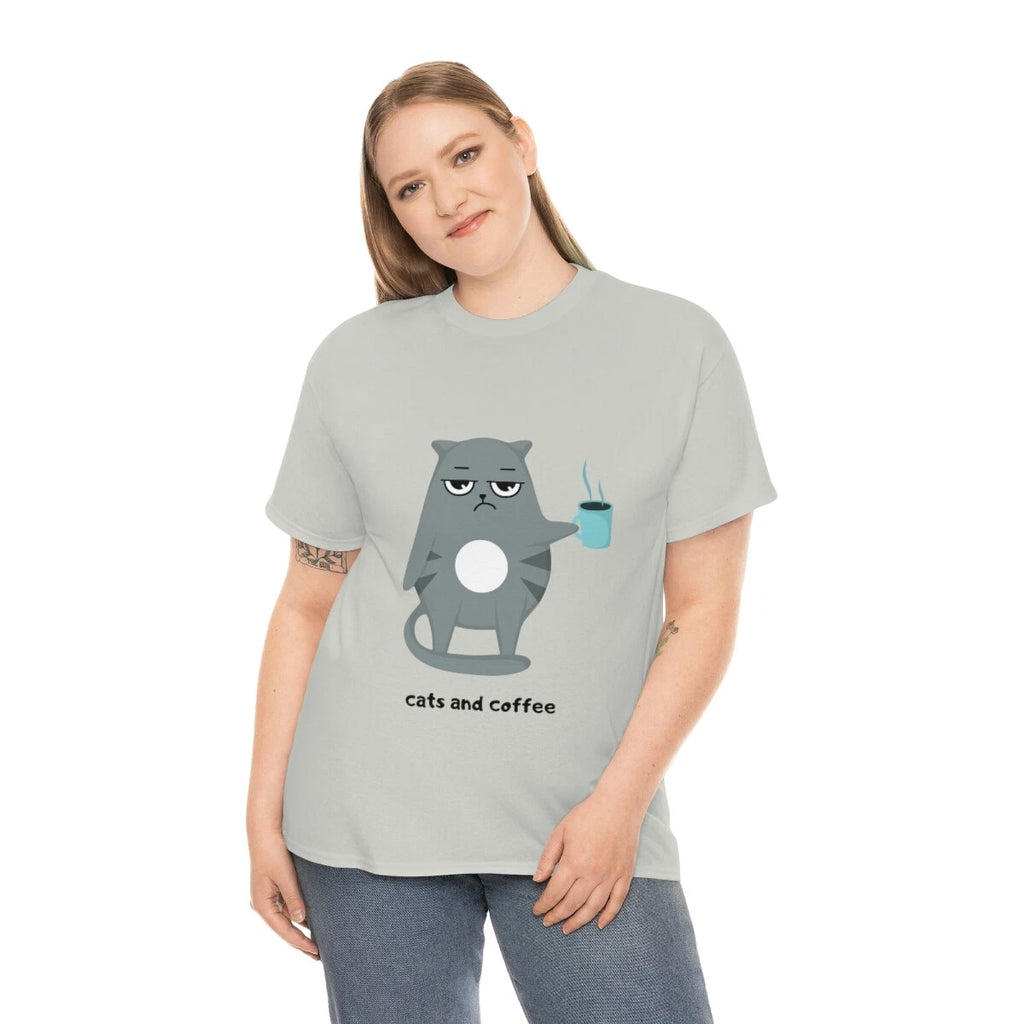 Unisex Cats and Coffee T-Shirt, Gift for Cat and Coffee Lover, Funny Tee