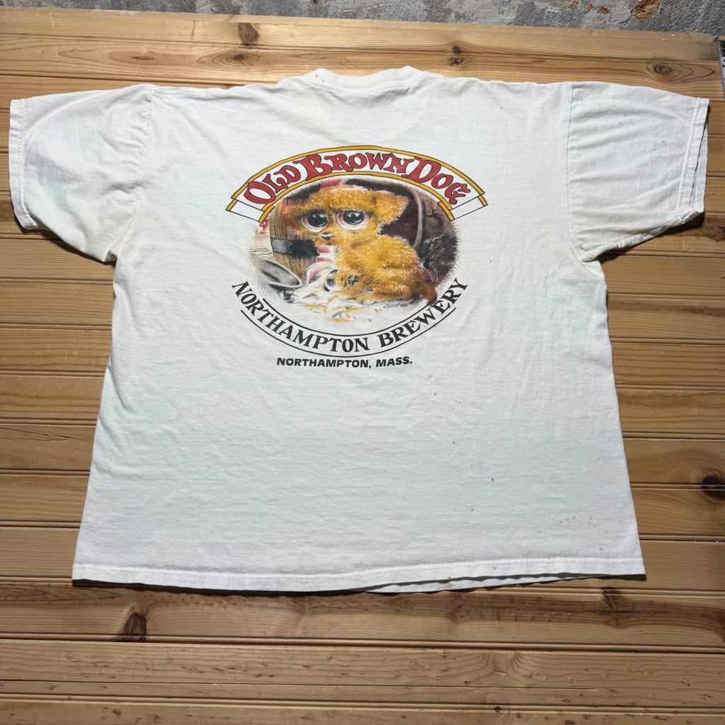 Vintage 90s Lee Northampton Brewery Old Brown Dog Massachusetts T-Shirt USA 2XL