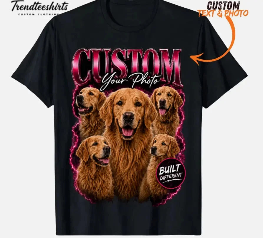 Custom Dog Cat Photo Text T-Shirt Personalized Birthday Date Pet Gift