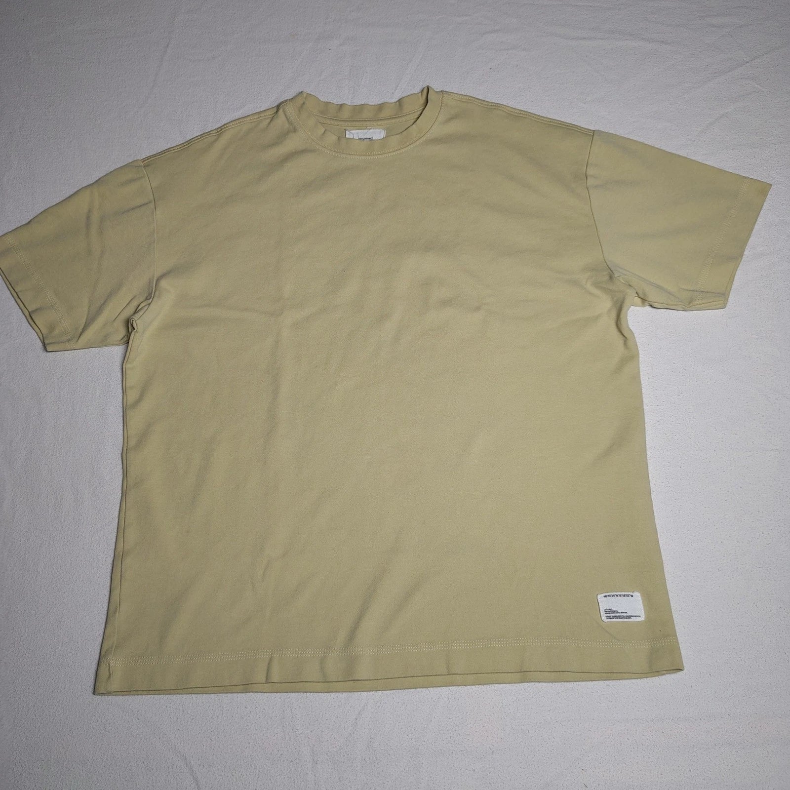 Reserved Men T-Shirt Large Tan Cotton Spandex Minimalist Boxy Patch Detail