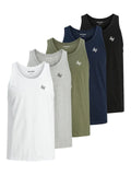Jack & Jones 5 Pack Mens Sleeveless Vest Casual Crew Neck Summer Tank Tops
