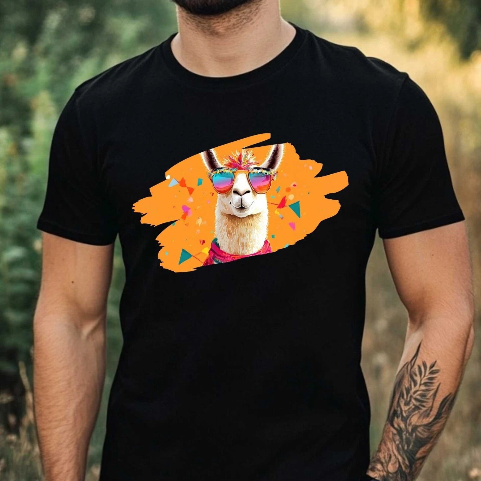 Mens Funny Llama Motif Cotton T-Shirt Size XS to 5XL