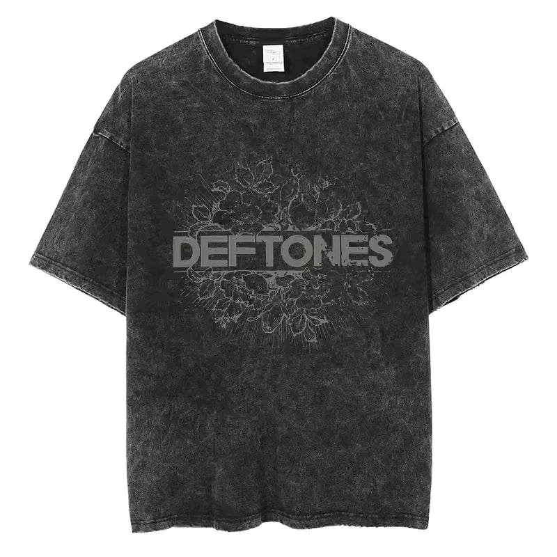 Men’s cotton Washed Black Deftones Graphic T Shirt Vintage Style Band Tee S–