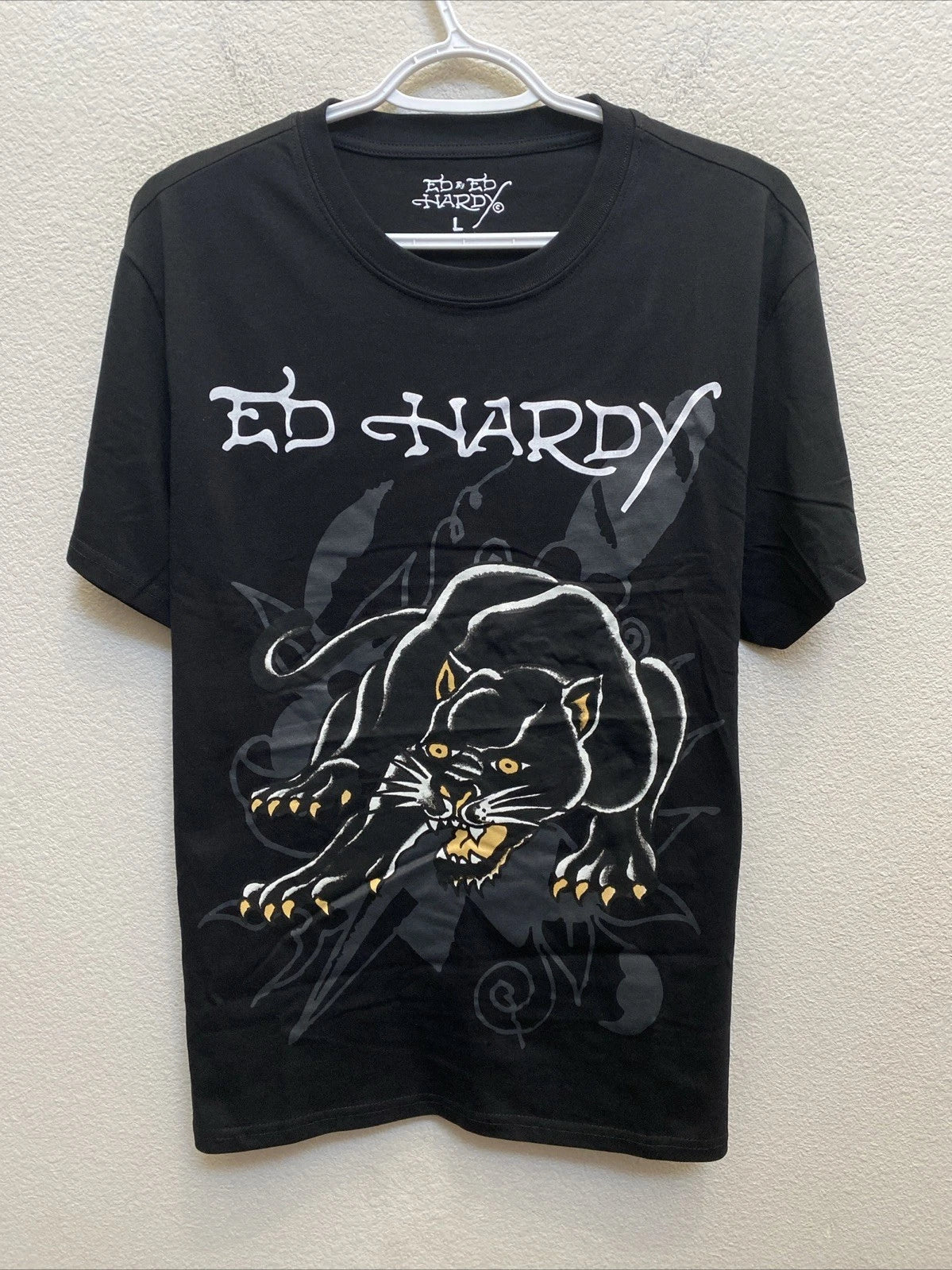 Ed Hardy Men's Large Black T-Shirt Graphic Print Panther NWT