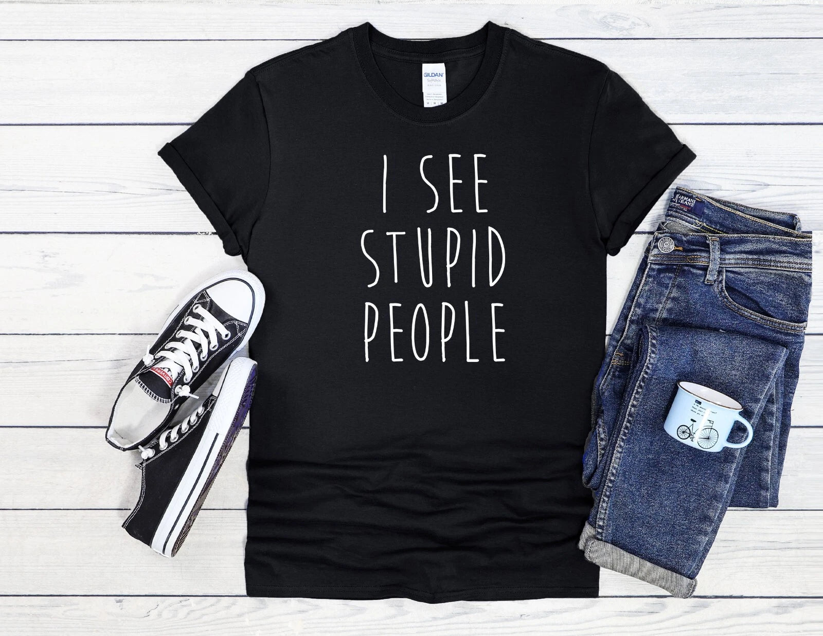 I See Stupid People T-Shirt Humor Men Women Unisex Shirt Hoodie Baseball 4088