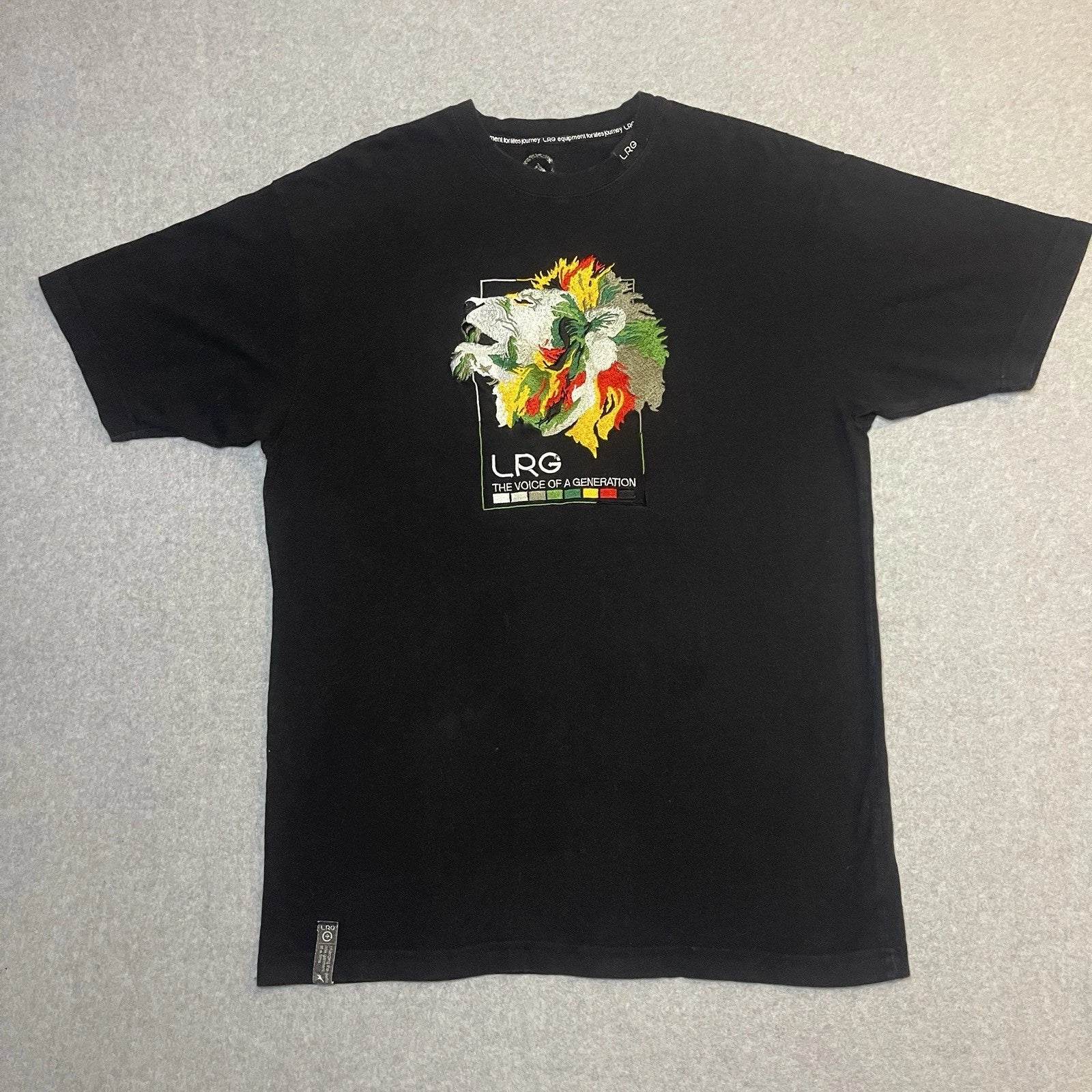 Y2K LRG Men's Black Multicolor Embroidered Graphic Short Sleeve T-Shirt Hip Hop