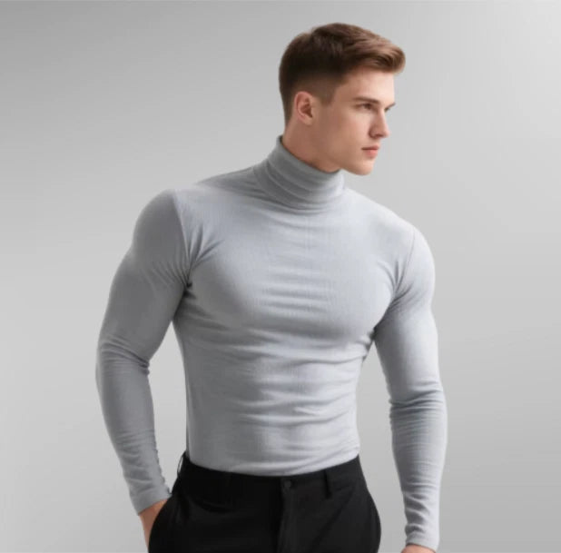 Mens Turtleneck Basic Pullover Long Sleeve Jumper Top Casual Slim Fit T-Shirt