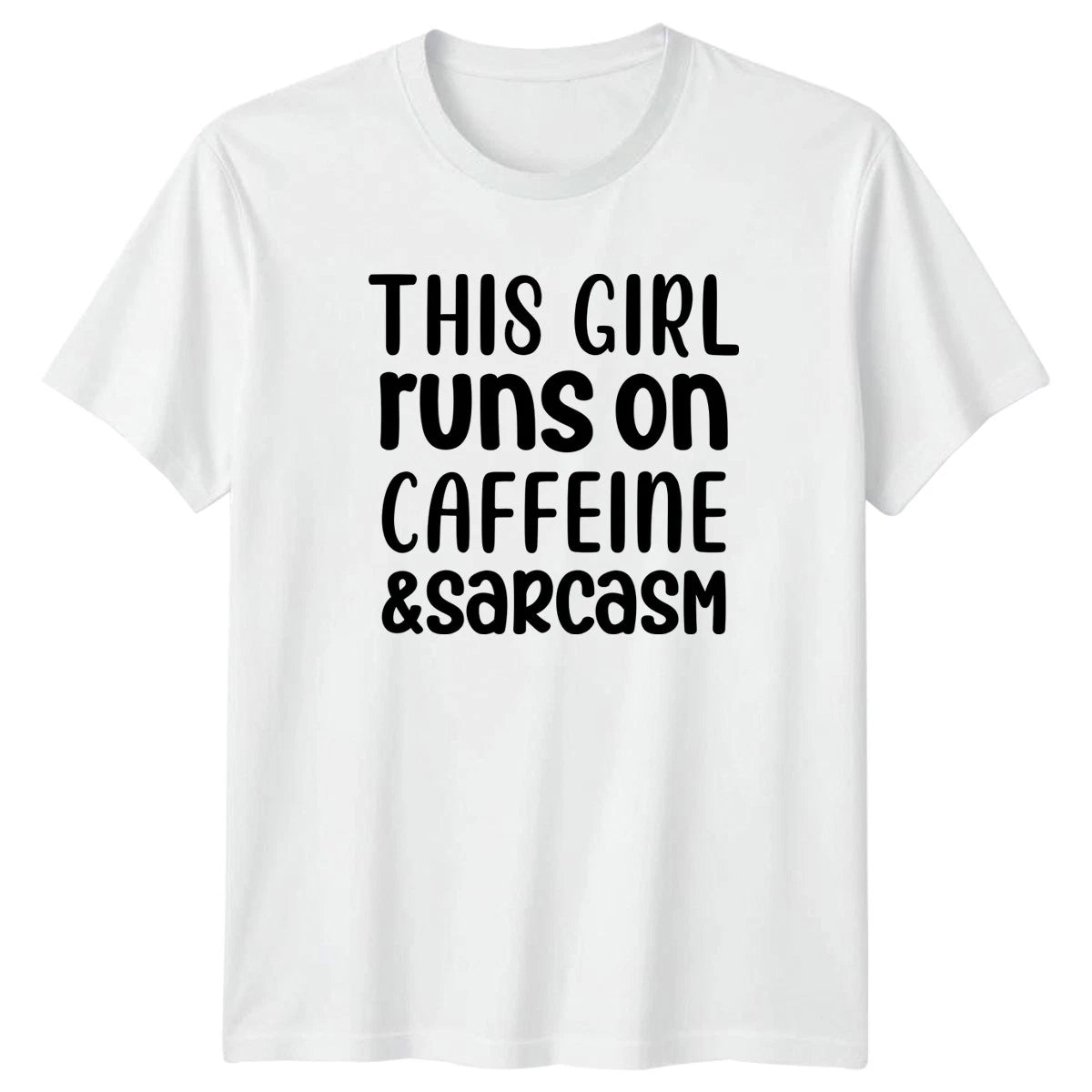 This Girl Runs On Caffeine Womens T-Shirt Sarcasm Quote Humor Birthday