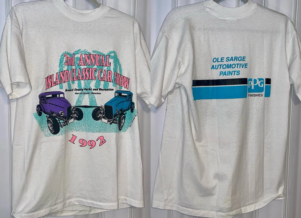 VTG Brevard County FL 2nd Car Show TShirt 90s 2Sided Graphic S/Sleeve Mens•L Y2K