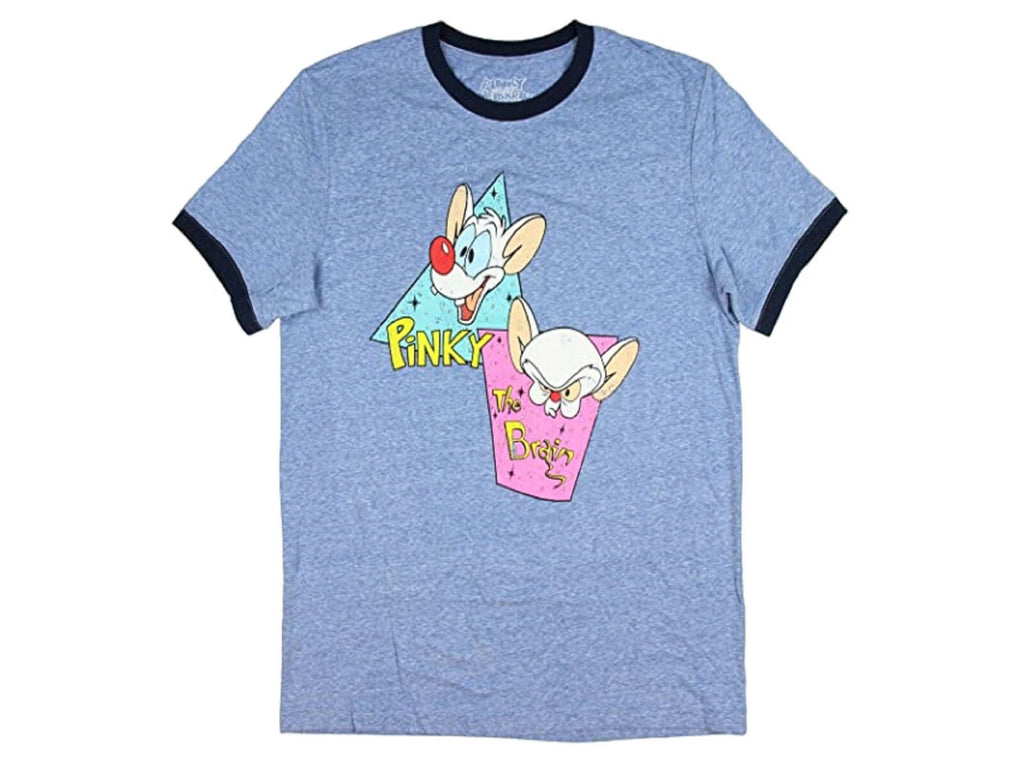 Pinky And The Brain With Distressed Logo Ringer Men's T-Shirt Large NWT