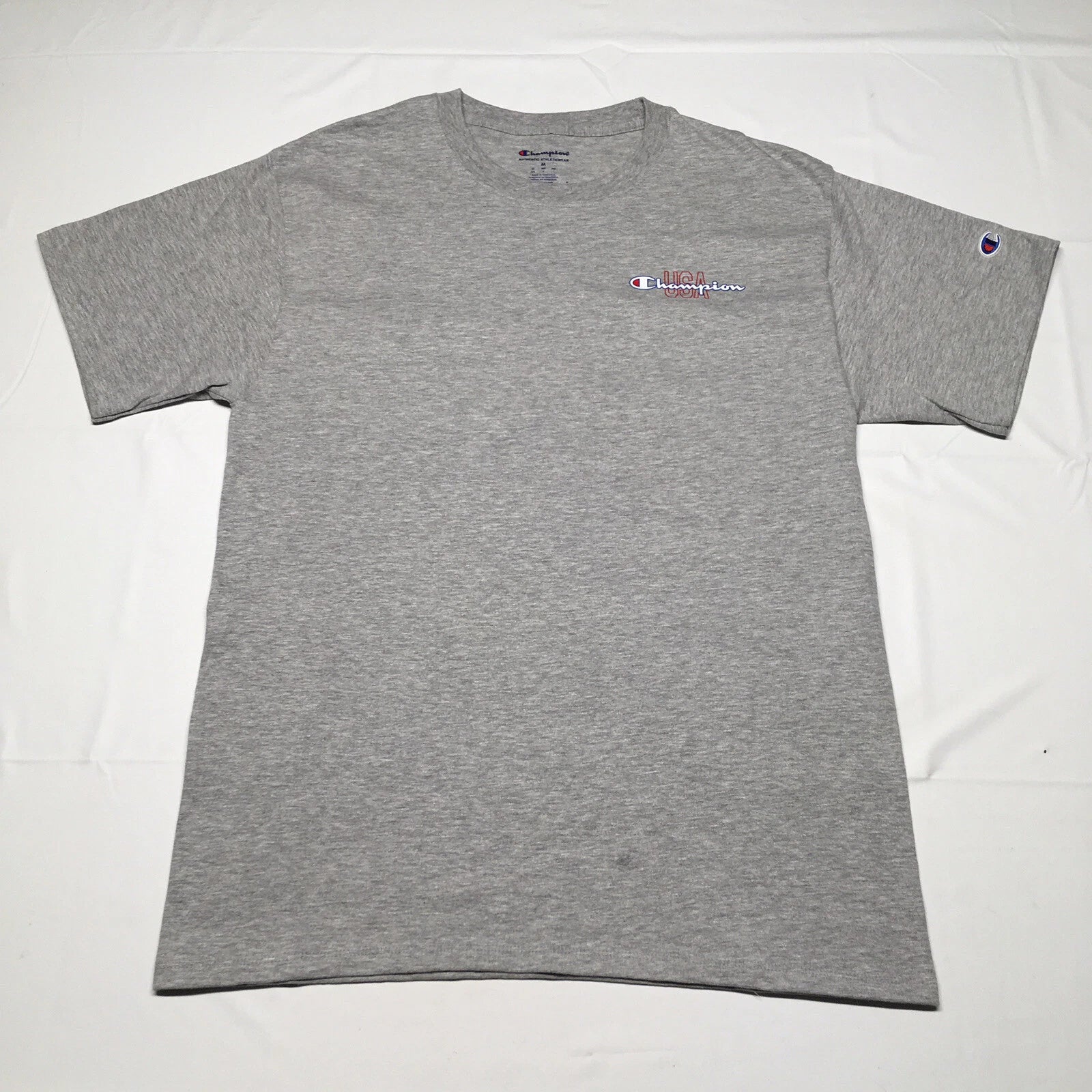 Champion Script Logo T-Shirt Men’s Medium Gray Hip Hop Hipster Sportswear Y2K