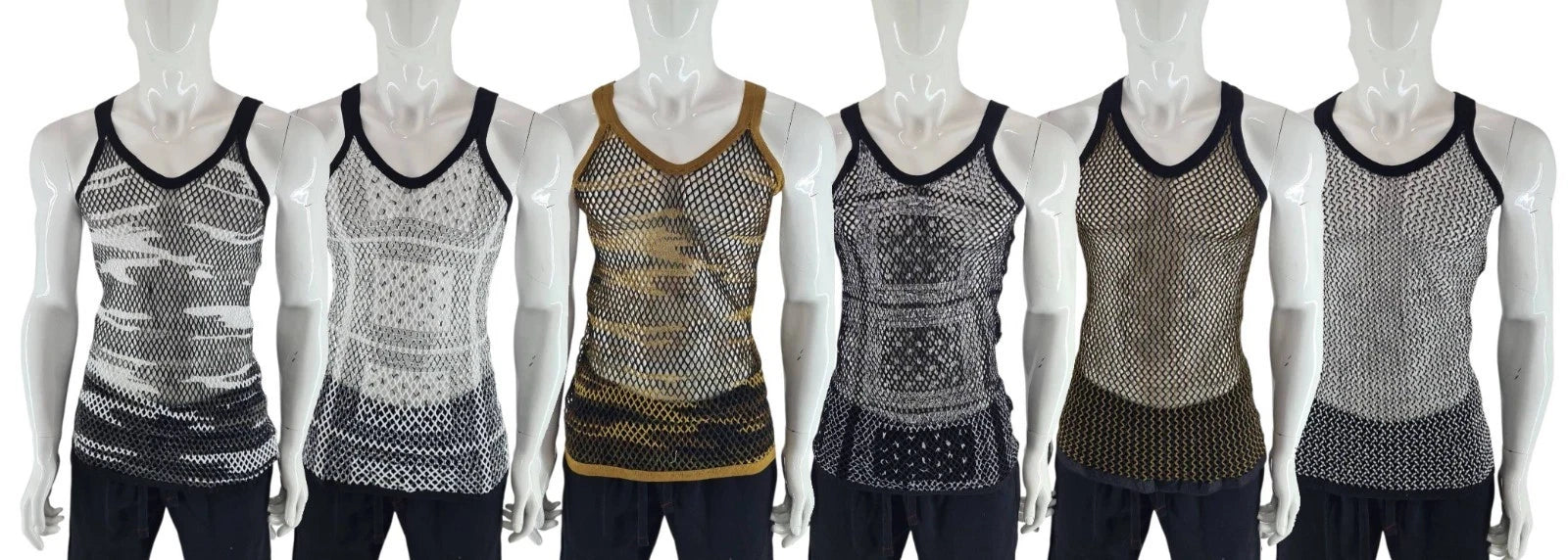 Mens String Vest Egyptian Cotton Mesh Tank Top Retro Pattern Summer Vest  S-XL
