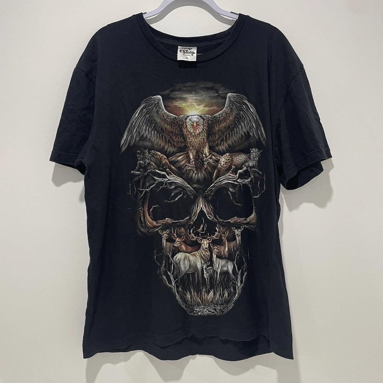Thrift Shop Urban Apparel Skull Animal Print  T-Shirt Size Xl Black