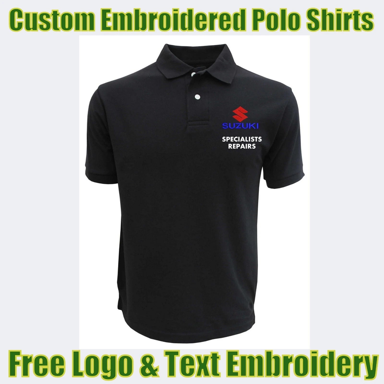 Custom Embroidered Polo Shirt Logo Suzuki Garage & Technicians Names Gift