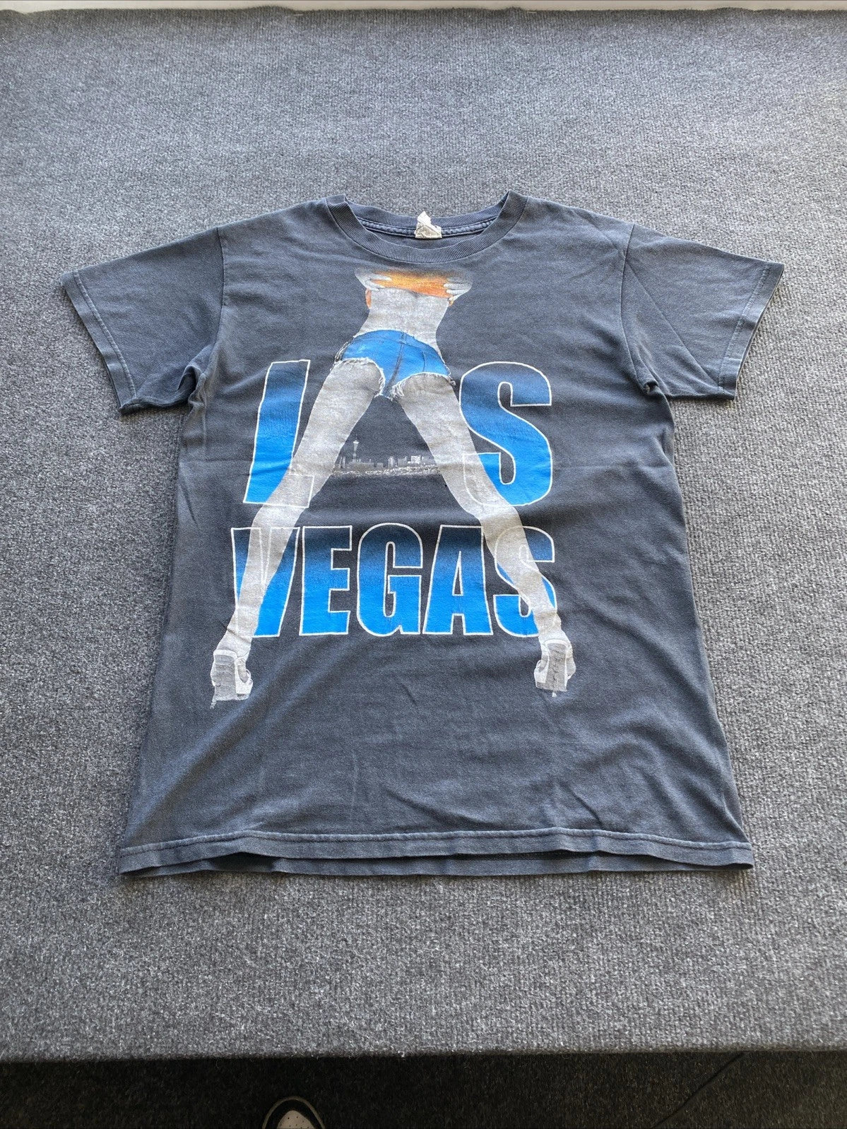 00s Alstyle Y2k Las Vegas Adult 18+ Sexy Logo Mens Black Faded Shirt S Siz Funny