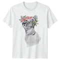 Boho Watercolor Cat With Flower Womens T-Shirt Floral Art Cat Lover Gift For Her