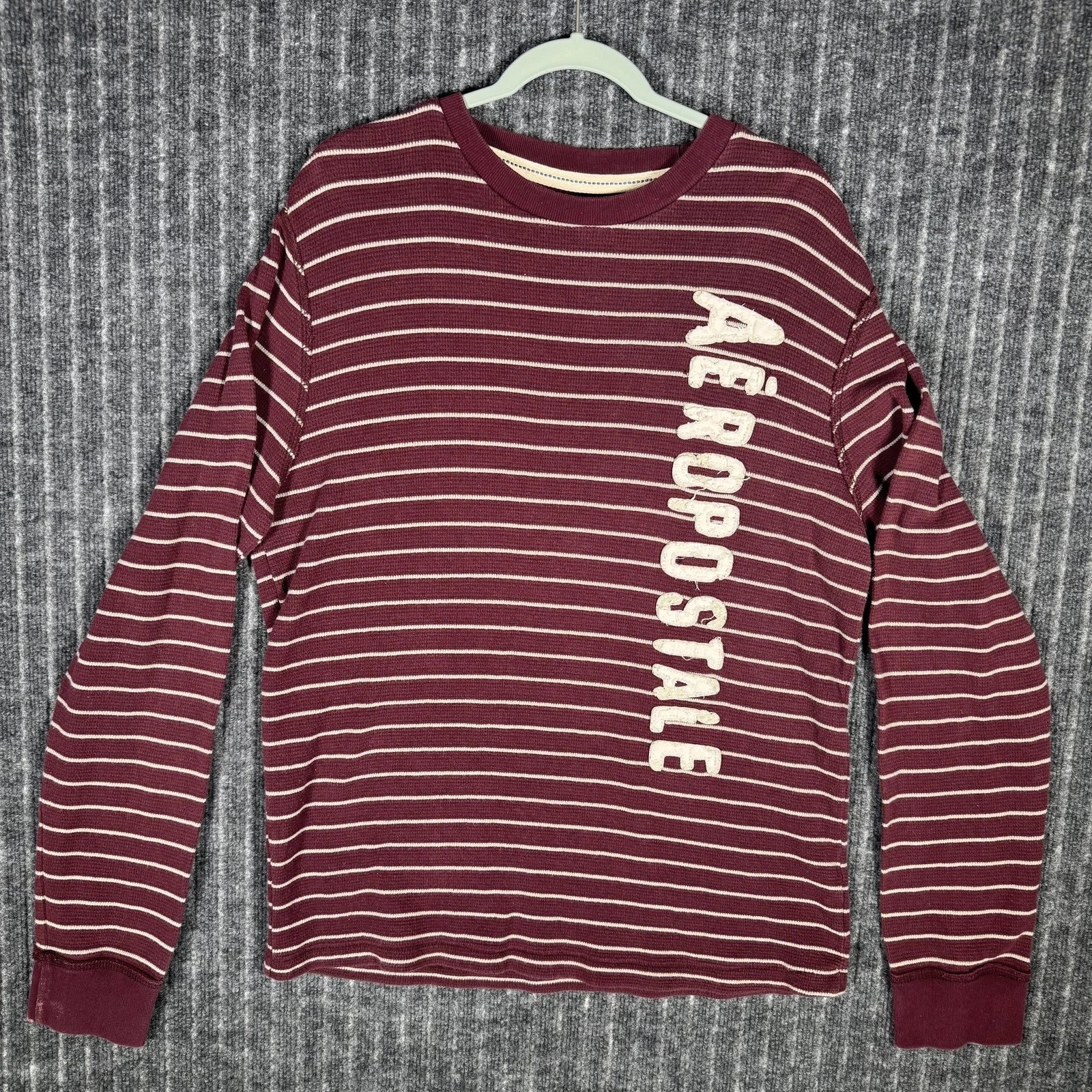Aeropostale Y2K Shirt Mens XL Red Striped Thermal Long Sleeve Knit Crew Neck