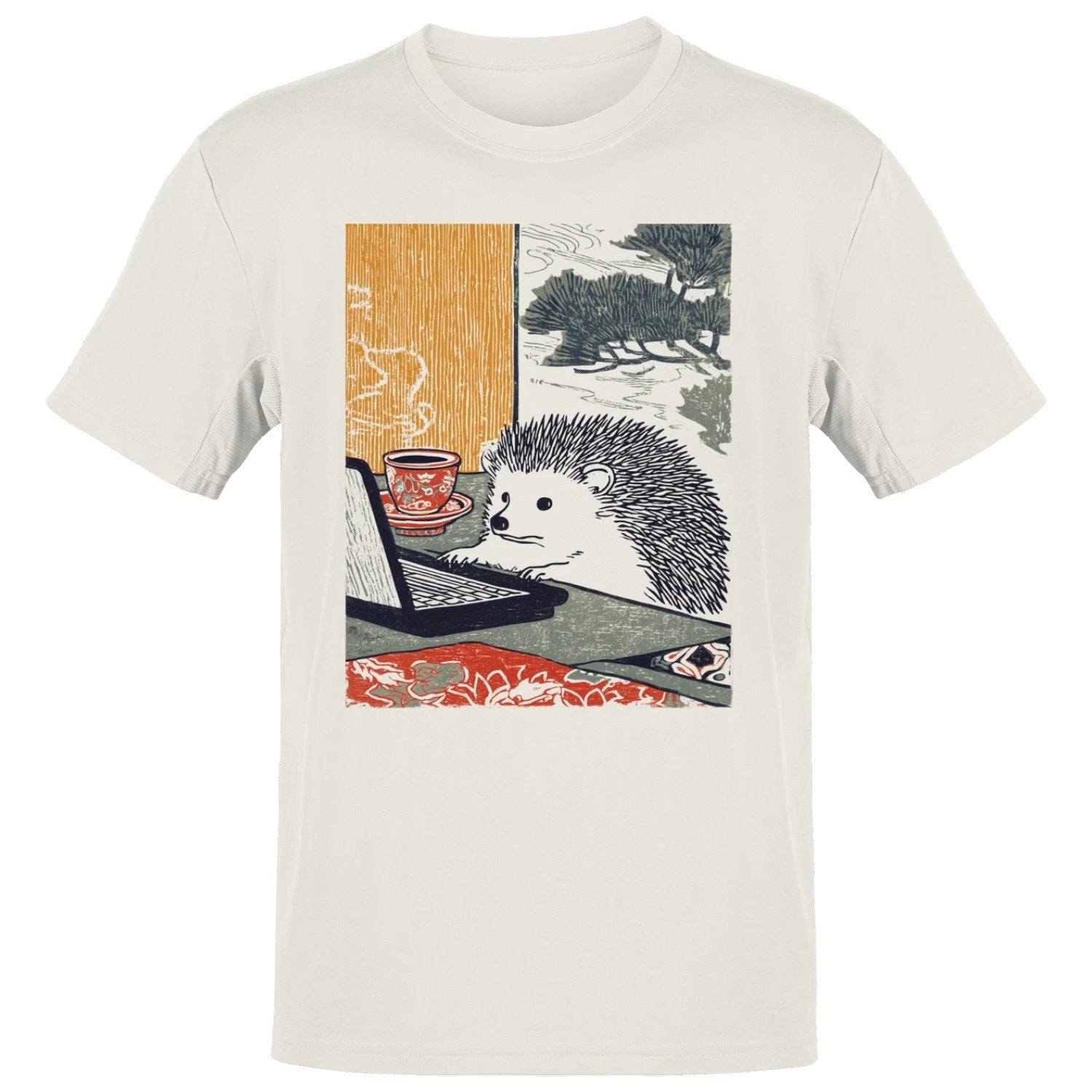 Hedgehog with Laptop Ukiyo-e Art Men's T-shirt