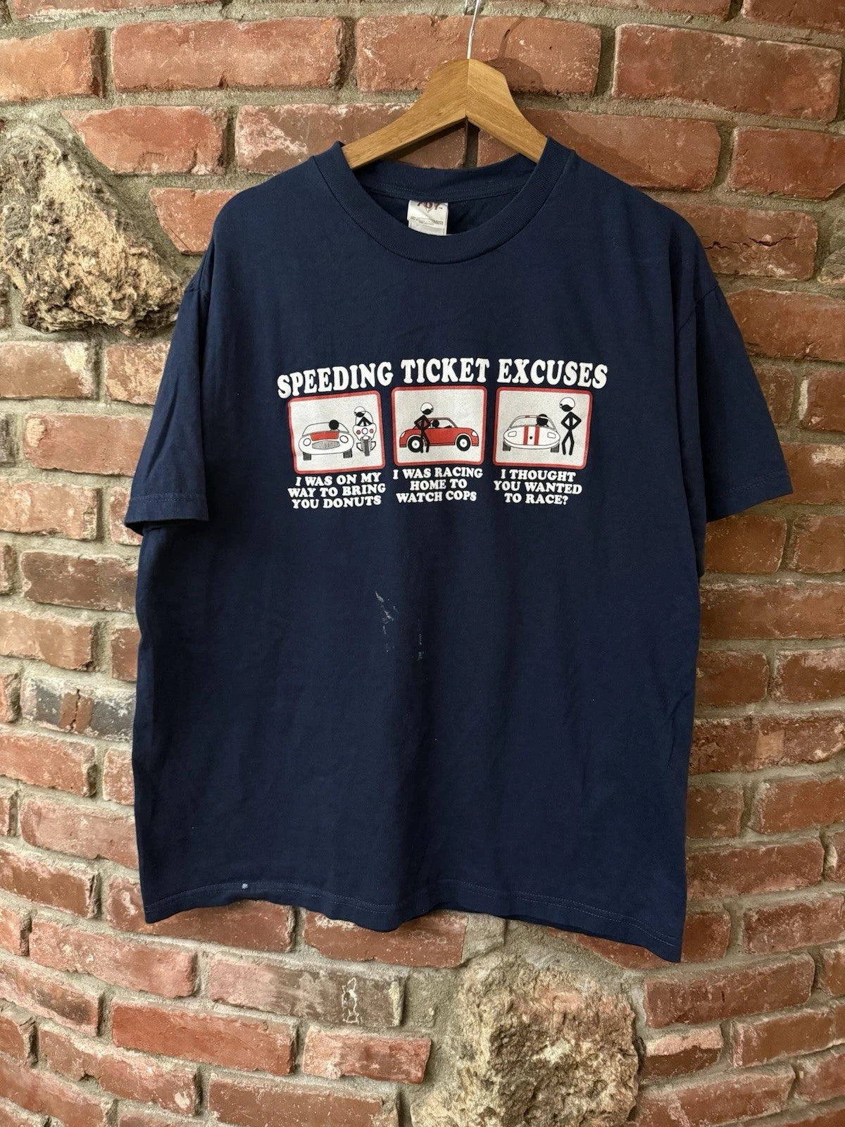 Vintage 2000s Y2K Funny Police Shirt L Speeding Ticket Excuses Officer