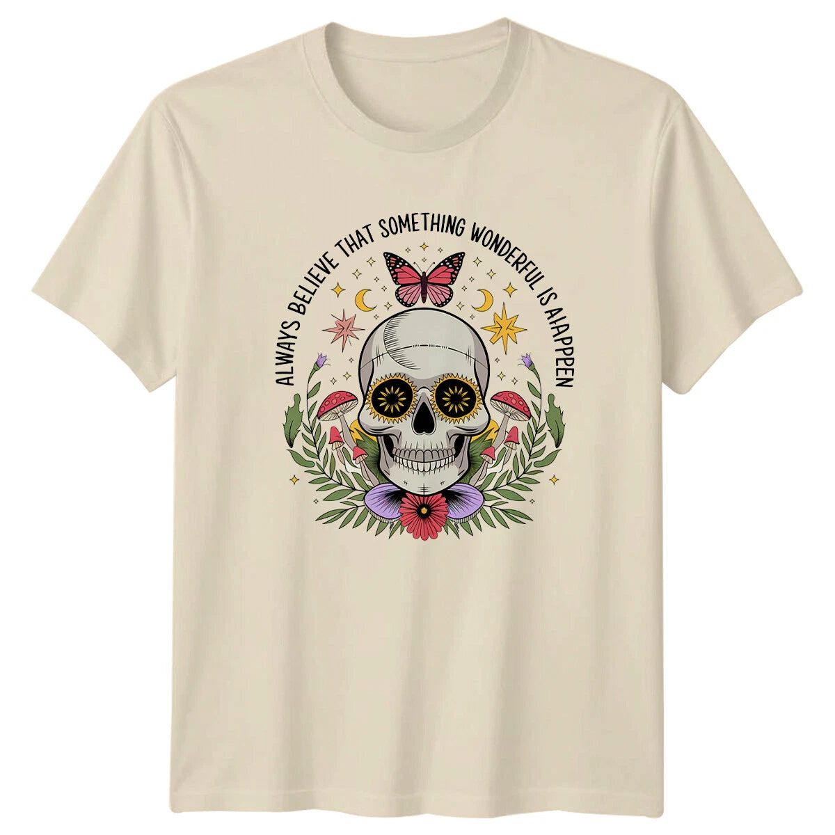 Boho Skull Butterfly "Always Believe" Celestial Magic T-Shirt