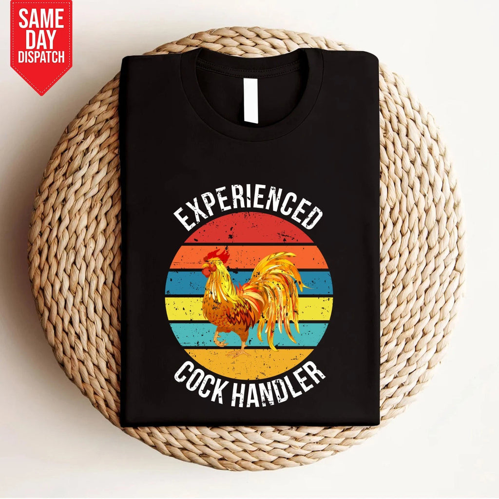 Experienced Cock Handler T Shirt Printed Pun Chicken Farm Vintage Gift Funny Top