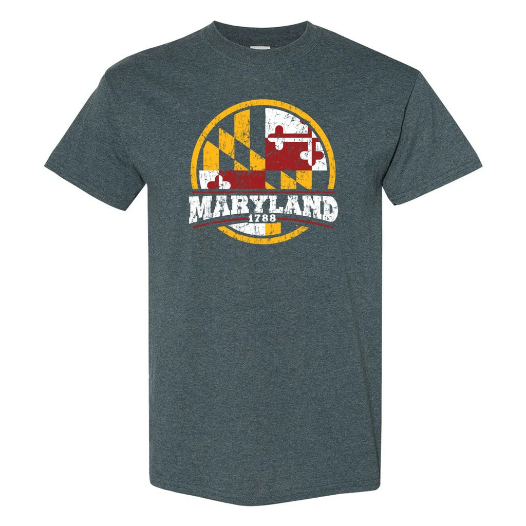 Maryland Distressed Circle - Hometown Pride T Shirt - Dark Heather