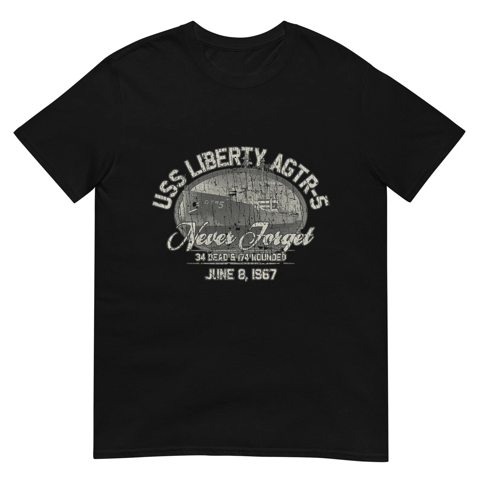 Vintage Men USS Liberty 1967 Military Distressed T-Shirt