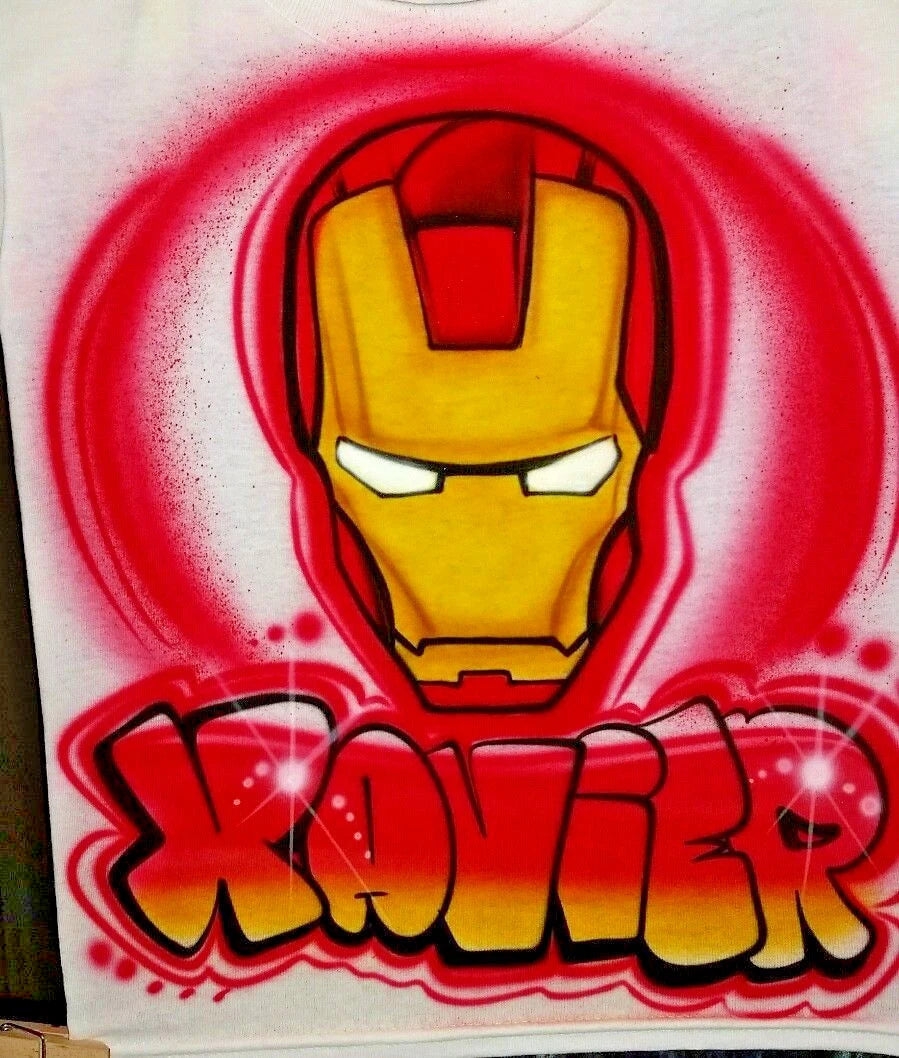 Custom Airbrushed Iron Man Shirt with Name (Sizes 6 months - Adult 5XL)