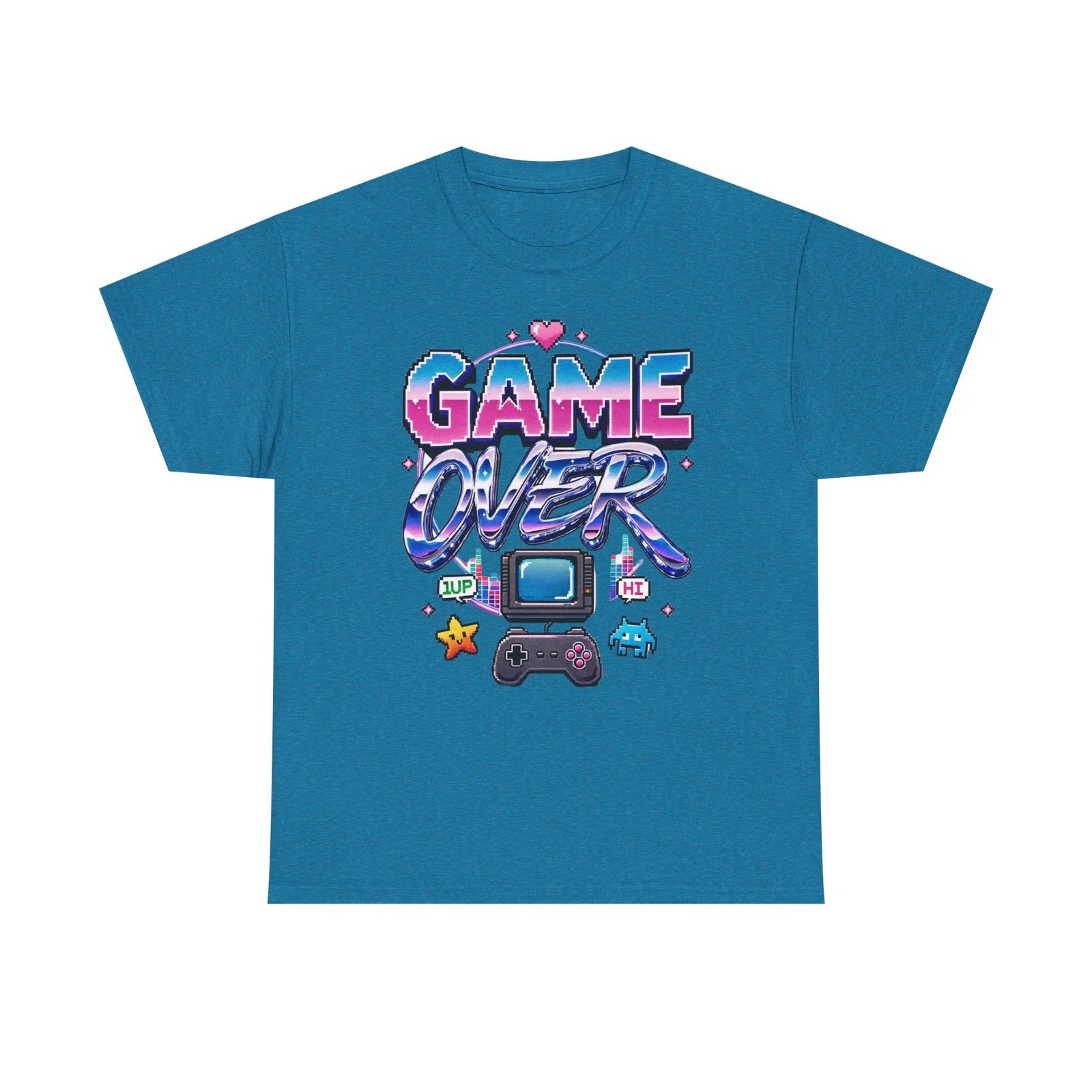 Heavy Cotton Tee Game Over Y2K Pixel Retro Gaming Unisex Made in USA