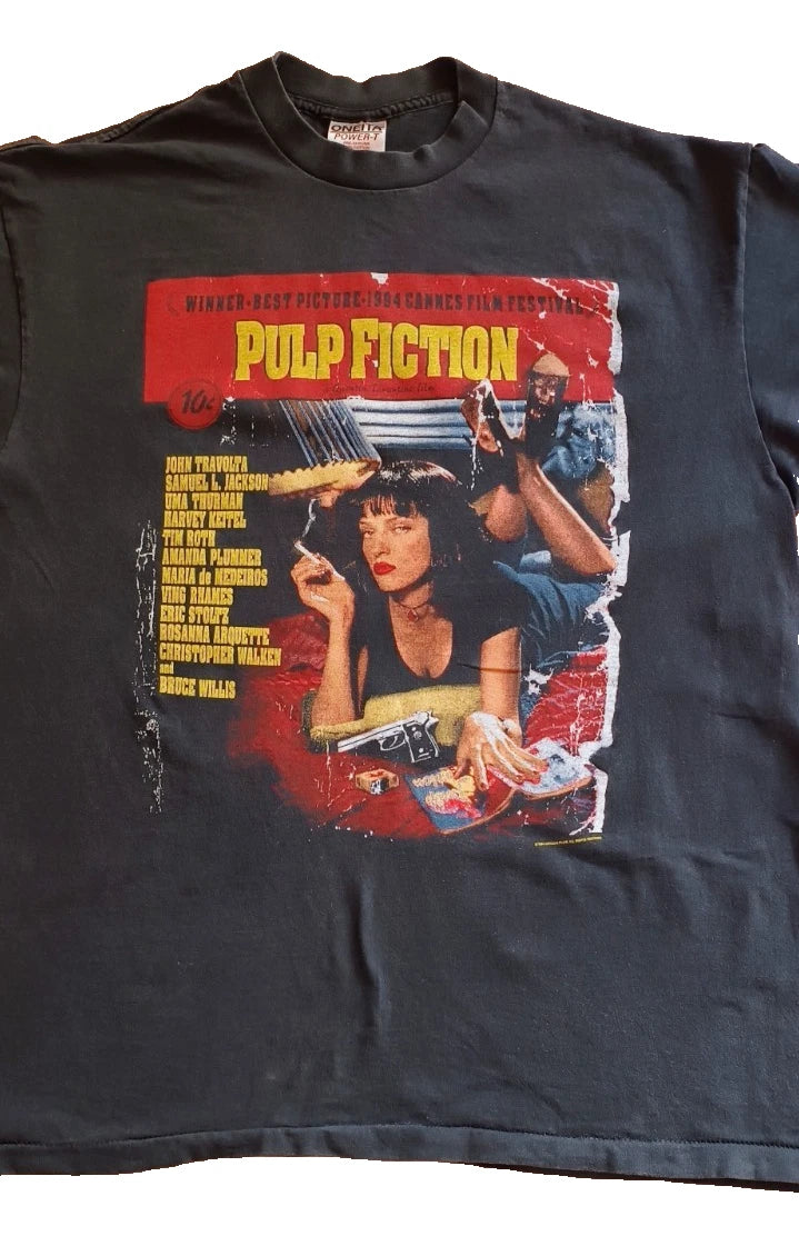 PULP FICTION 1994 T-Shirt Black XL Vintage Oneita Cotton Short Sleeve