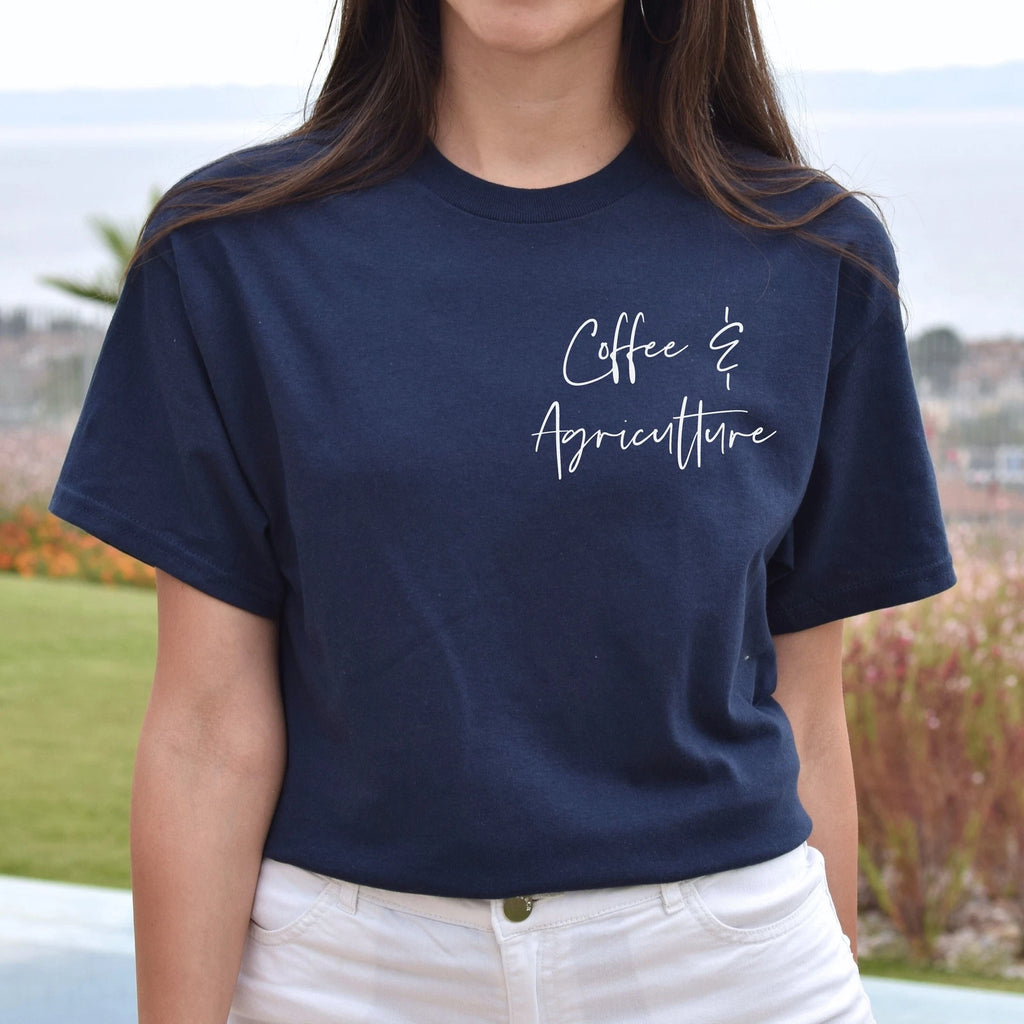 Coffee and agriculture pocket Unisex T-shirt AG teacher tee Black Navy Dark Heat