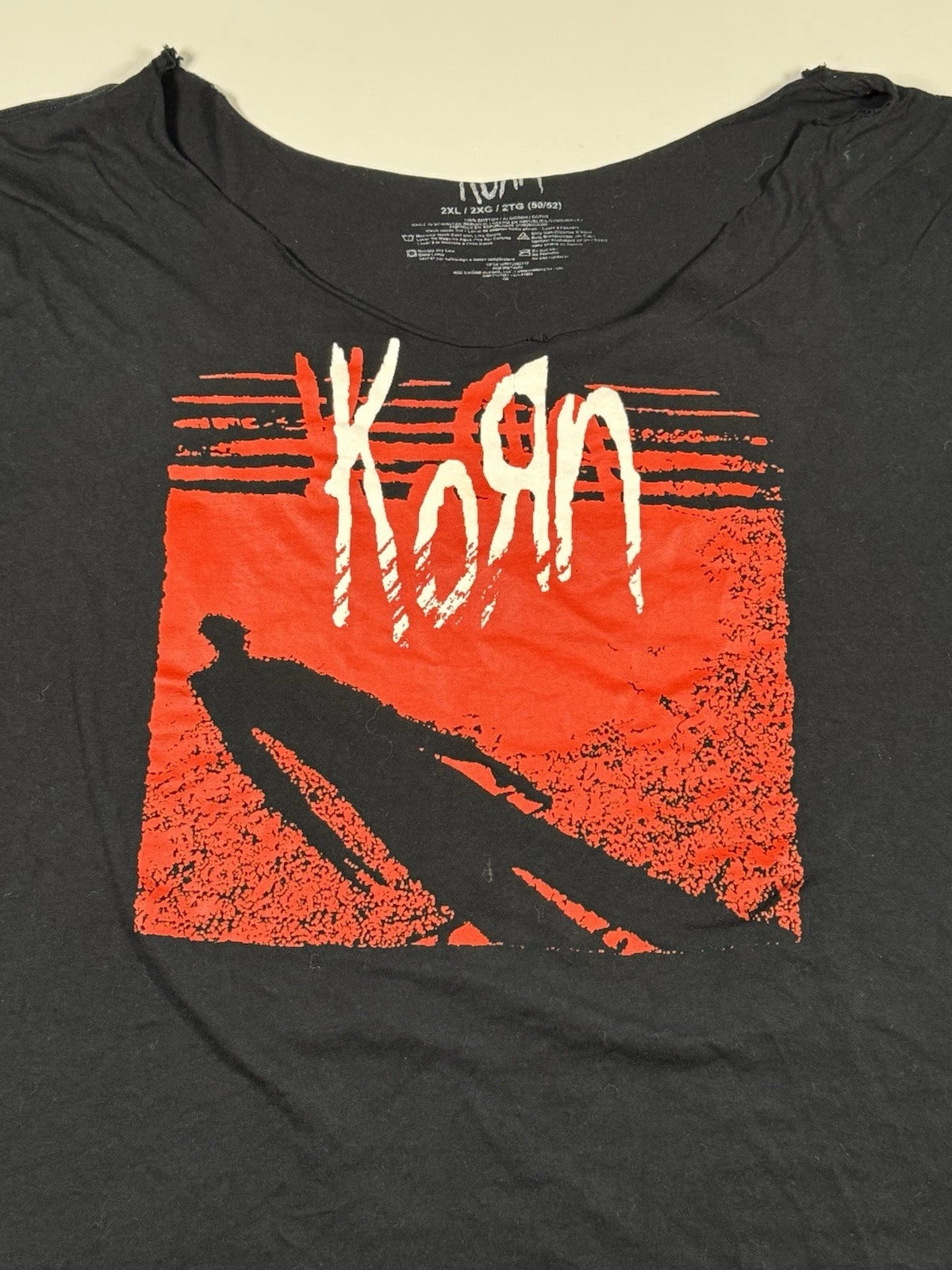 Korn Band Tee Graphic T-Shirt Men’s 2XL Black Cropped Neck Distressed Numetal