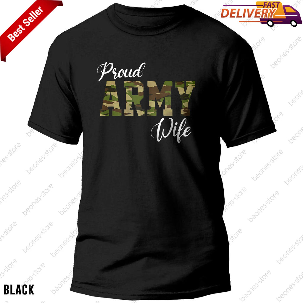 Proud Army Wife Military T-Shirt for Women Wife of Brave US Soldier Gift