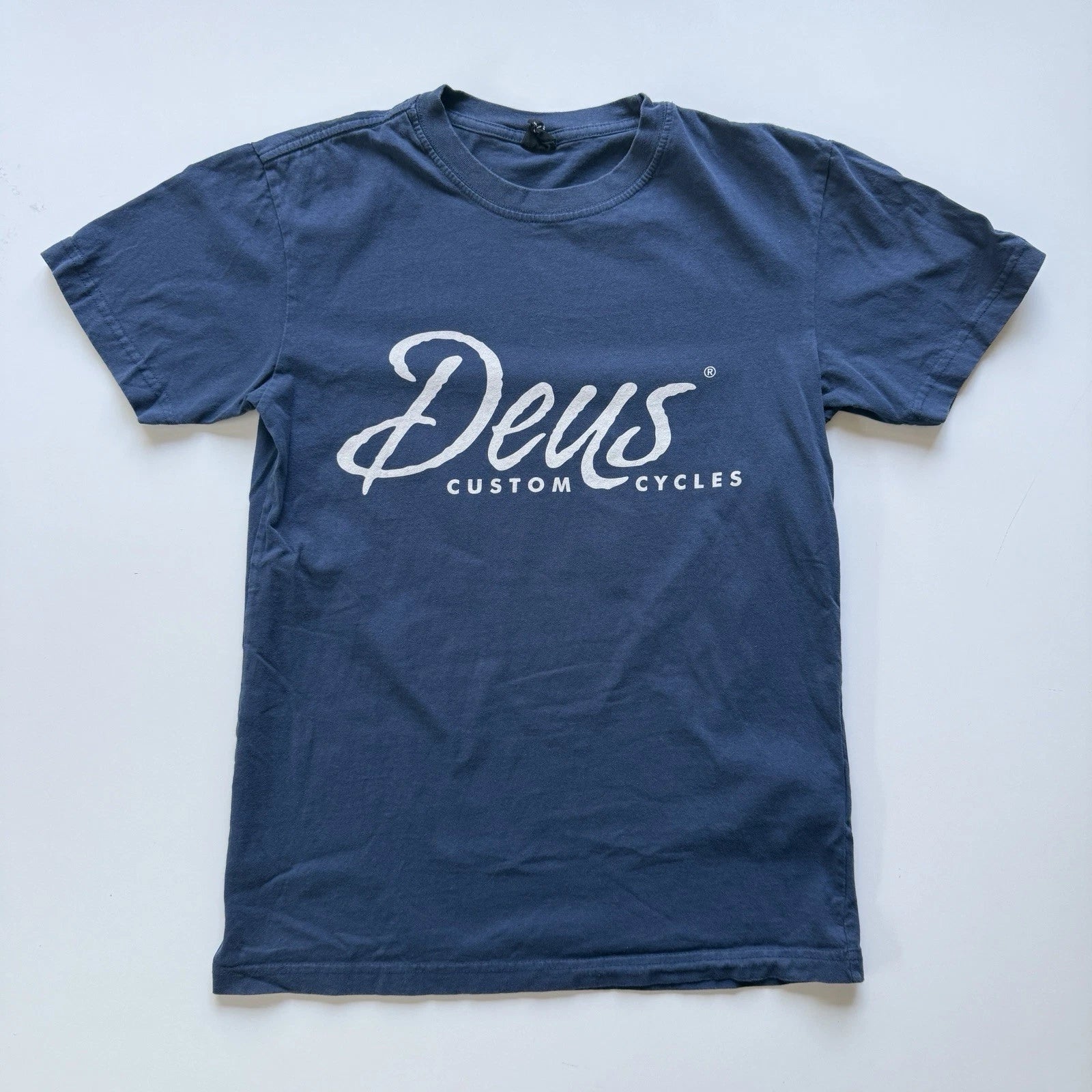 DEUS EX MACHINA Short Sleeve Custom Cycles T-Shirt Mens XS Blue Moto Bikes