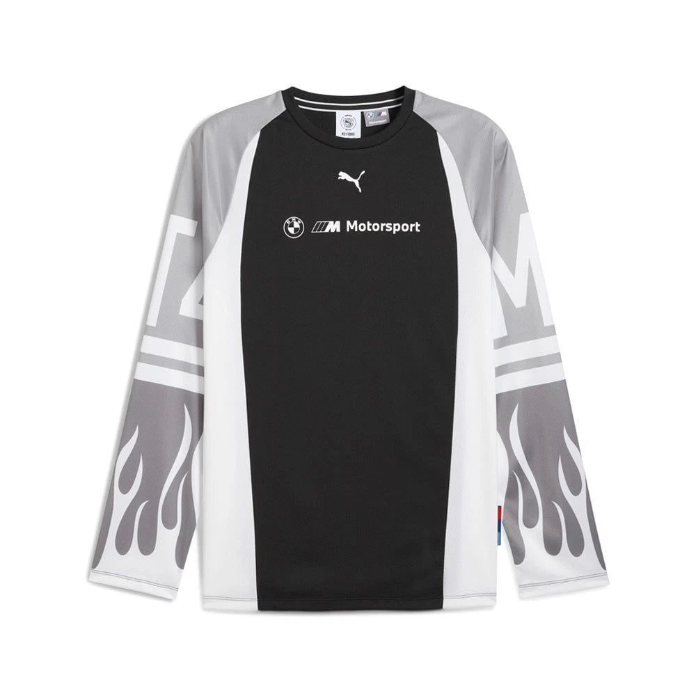 PUMA Bmw M Motorsport Graphic Crew Neck Long Sleeve T-Shirt Mens Black Casual To