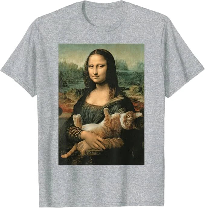 Mona Lisa With Orange Cat Funny Art Painting T-Shirt