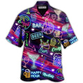Mens Button Down Neon Bar Cocktail Sign Hawaiian Novelty Holiday Summer Shirt