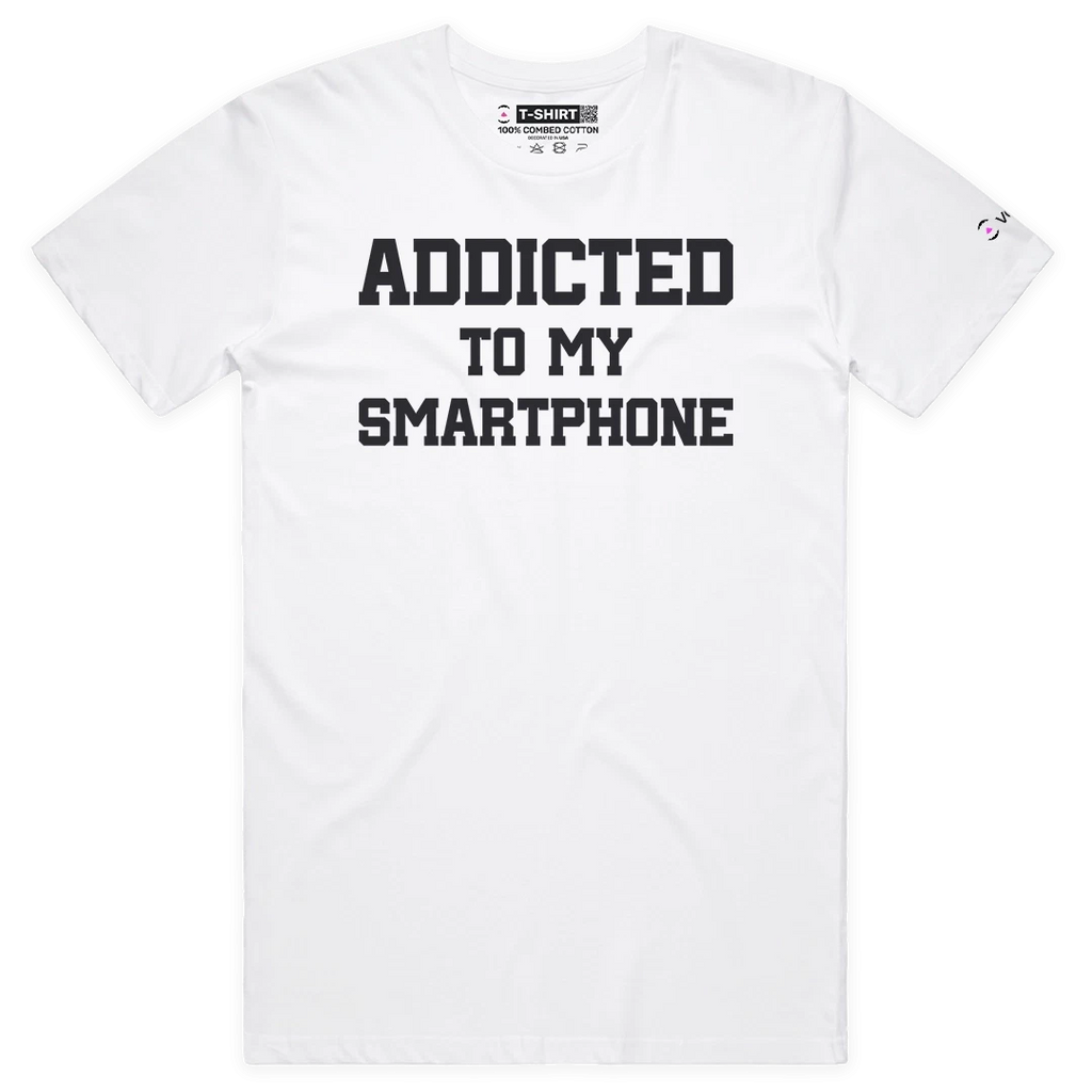 VOICEART Addicted To My Smartphone Dad Jokes Funny Typography Premium T-Shirt