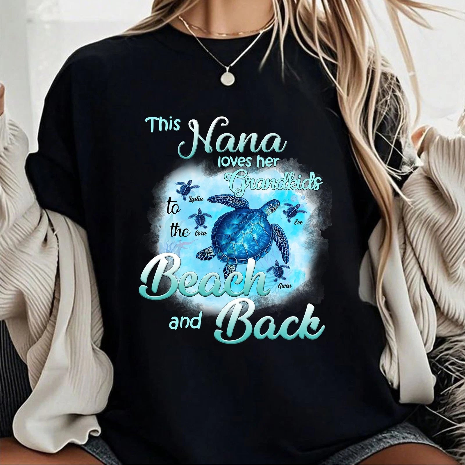 Custom Grandma Turtle Tee, Loves Her Grandkids to the Beach and Back T-shirt