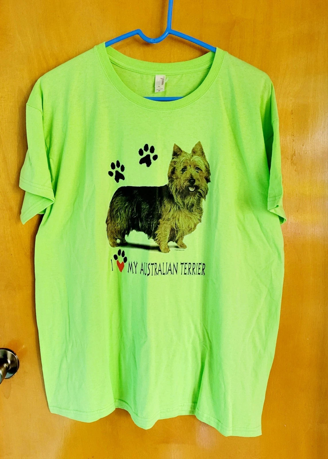 Australian Terrier Dog T-shirt Y2K Women's Sz XL Green Anvil Graphic I Love My