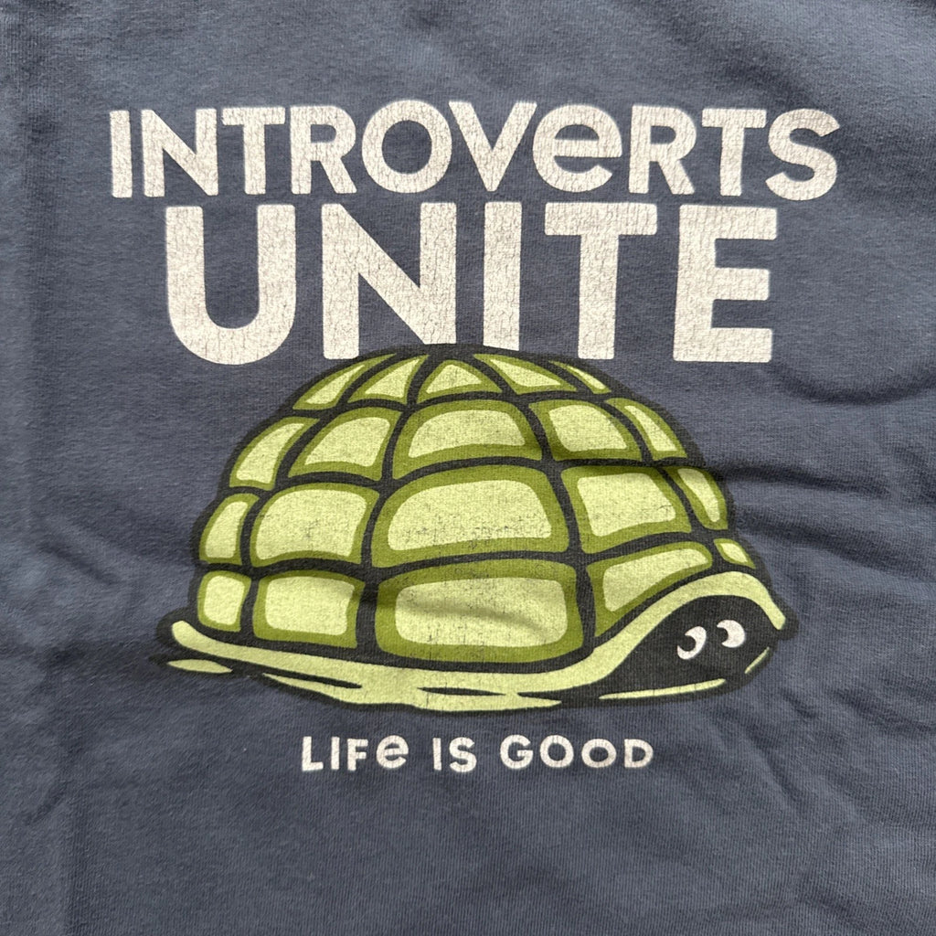 Life Is Good Shirt Introverts Unite Mens L Graphic Crusher Tee Navy Blue