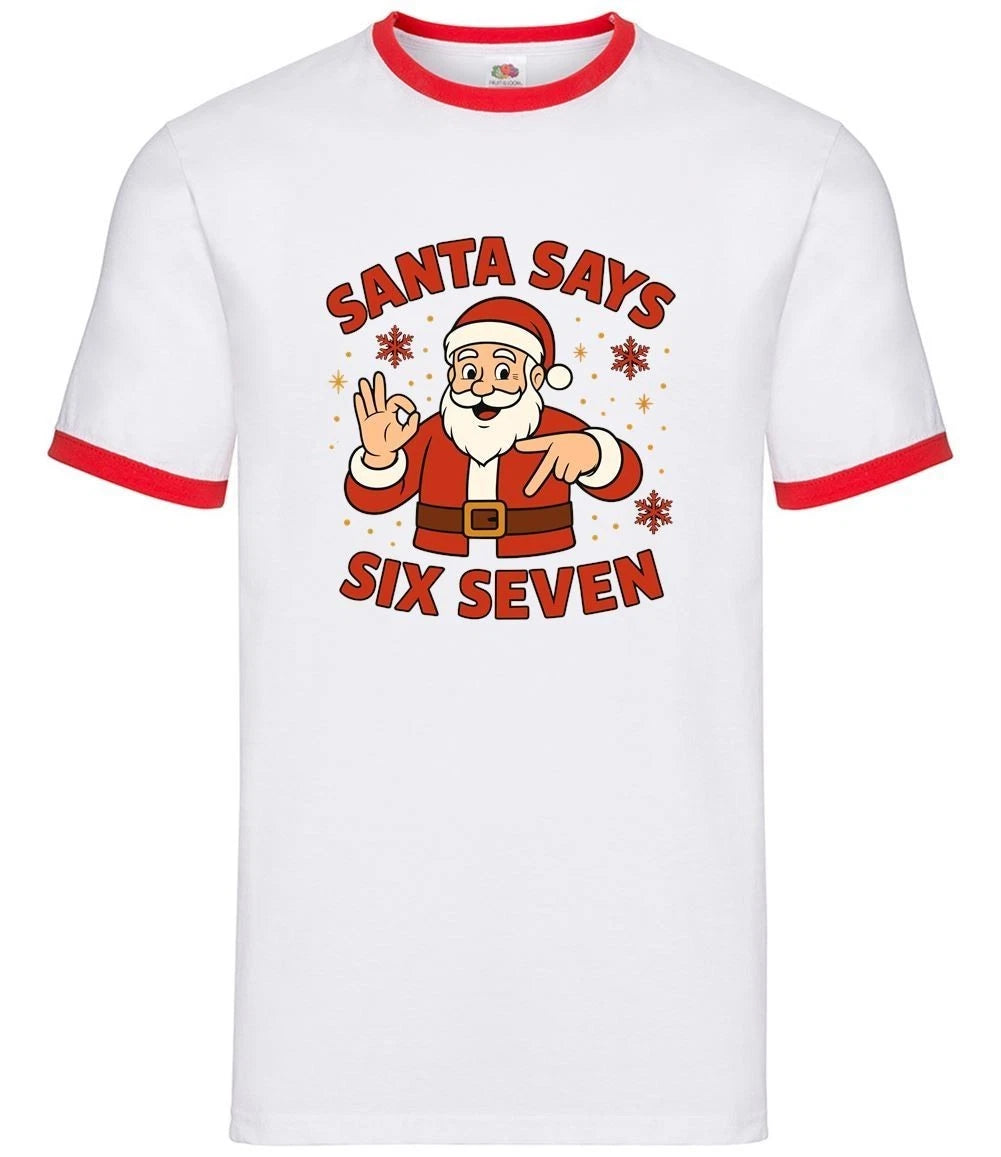 Santa Says Six Seven 6-7 - Mens Ringer - Meme Brainrot Funny 6 7