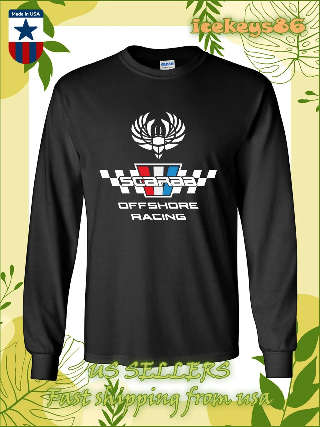 Scarab Power Boats Offshore Racing Men's Long Sleeve T-Shirt American T-Shirt