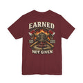 Earned Not Given Firefighter Helmet Tee | Fire Dept badge, axes, flames